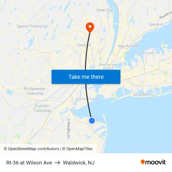 Rt-36 at Wilson Ave to Waldwick, NJ map