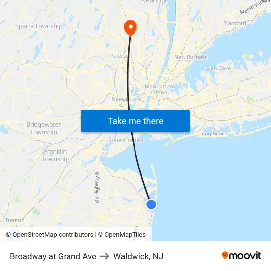 Broadway at Grand Ave to Waldwick, NJ map