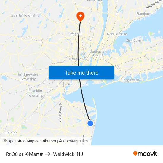 Rt-36 at K-Mart# to Waldwick, NJ map