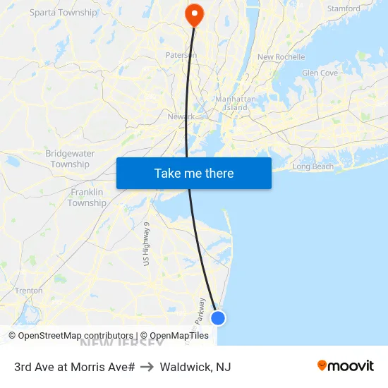3rd Ave at Morris Ave# to Waldwick, NJ map