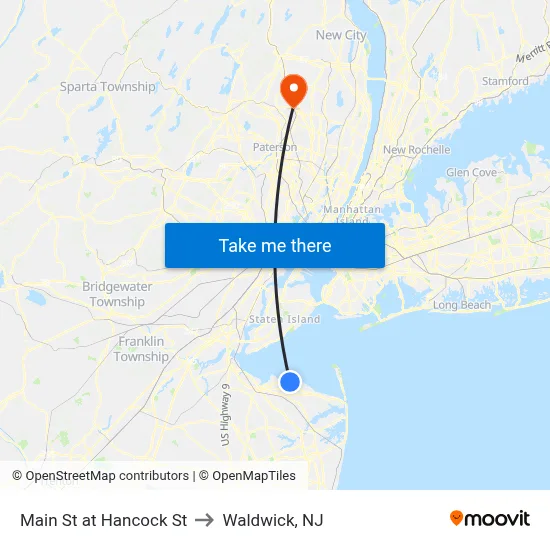 Main St at Hancock St to Waldwick, NJ map