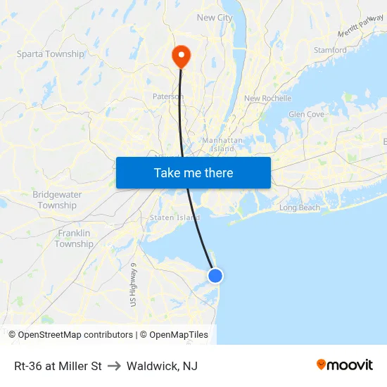 Rt-36 at Miller St to Waldwick, NJ map