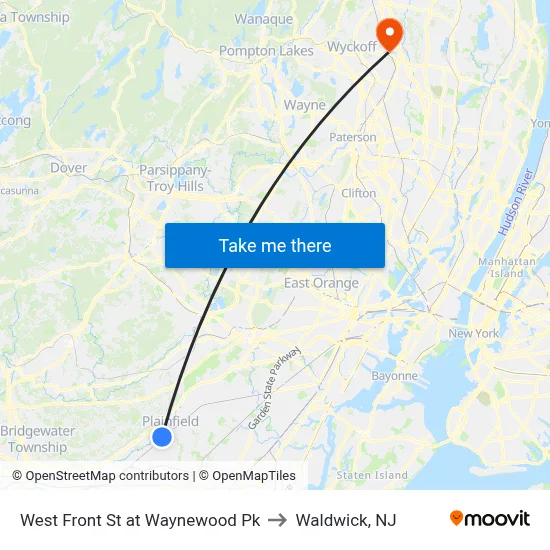 West Front St at Waynewood Pk to Waldwick, NJ map