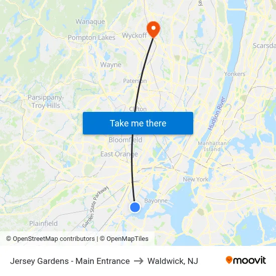 Jersey Gardens - Main Entrance to Waldwick, NJ map