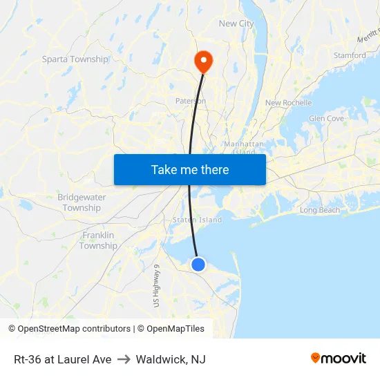 Rt-36 at Laurel Ave to Waldwick, NJ map