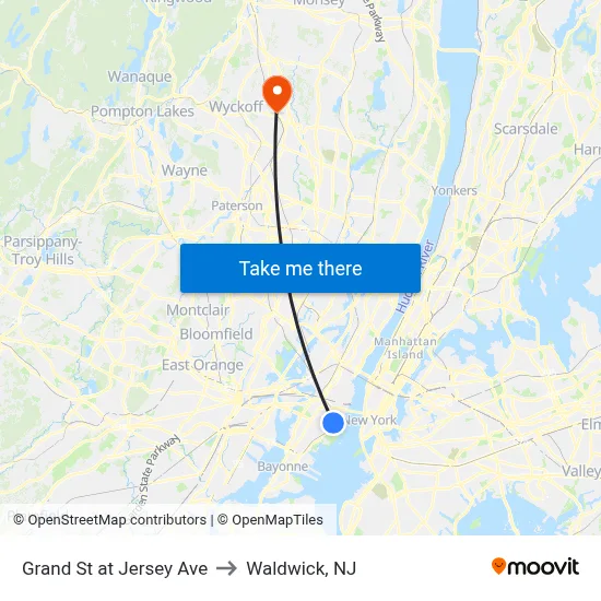 Grand St at Jersey Ave to Waldwick, NJ map