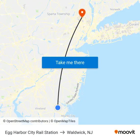 Egg Harbor City Rail Station to Waldwick, NJ map