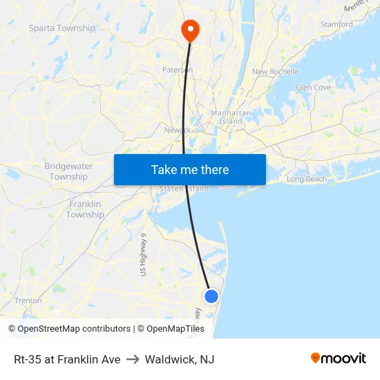 Rt-35 at Franklin Ave to Waldwick, NJ map