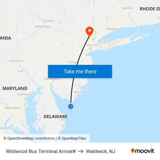 Wildwood Bus Terminal Arrival# to Waldwick, NJ map