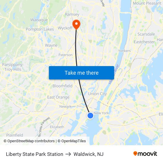 Liberty State Park Station to Waldwick, NJ map