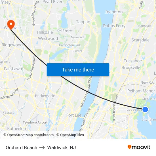 Orchard Beach to Waldwick, NJ map