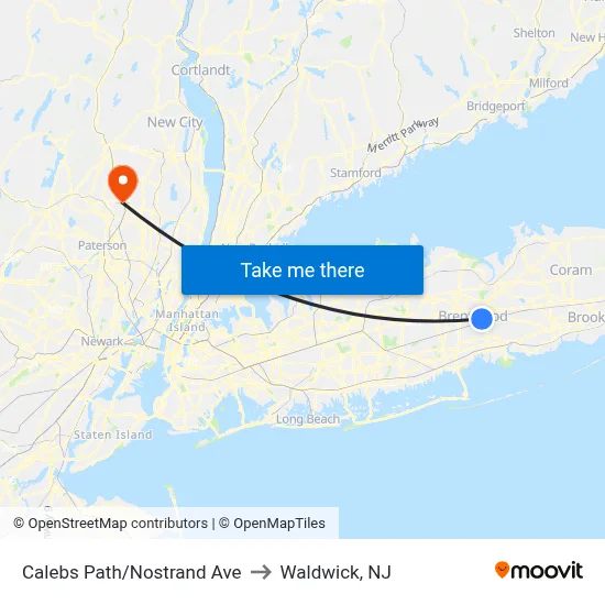 Calebs Path/Nostrand Ave to Waldwick, NJ map