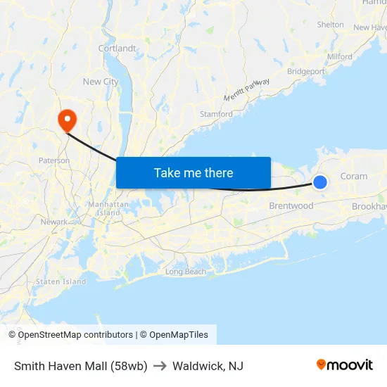 Smith Haven Mall (58wb) to Waldwick, NJ map