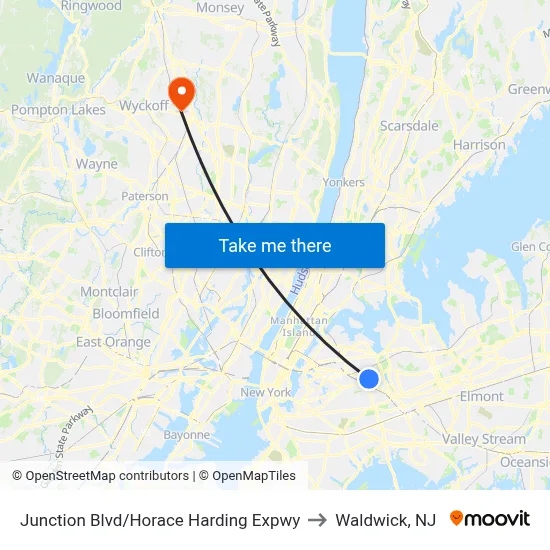 Junction Blvd/Horace Harding Expwy to Waldwick, NJ map