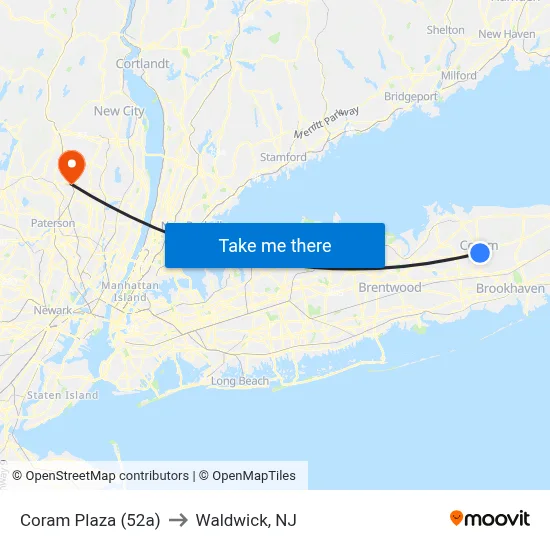 Coram Plaza (52a) to Waldwick, NJ map