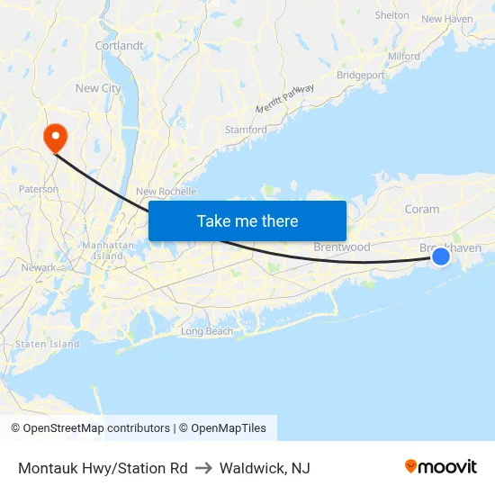 Montauk Hwy/Station Rd to Waldwick, NJ map