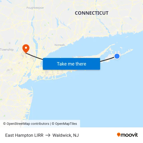 East Hampton LIRR to Waldwick, NJ map
