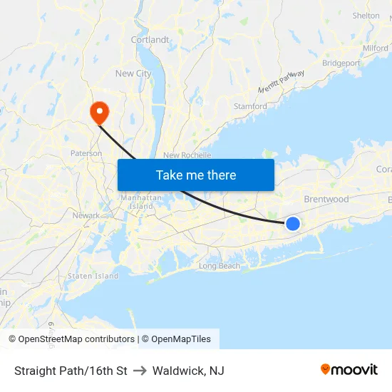 Straight Path/16th St to Waldwick, NJ map