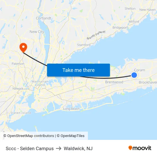 Sccc - Selden Campus to Waldwick, NJ map