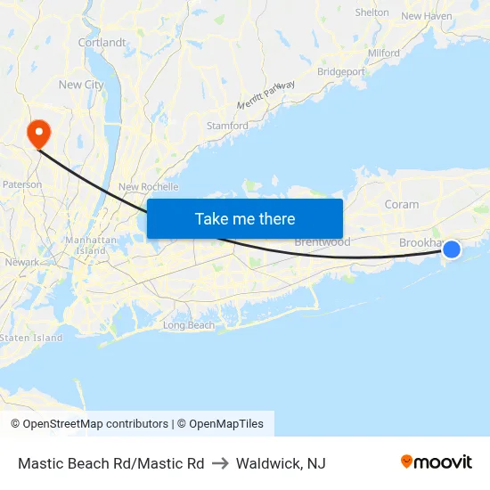 Mastic Beach Rd/Mastic Rd to Waldwick, NJ map