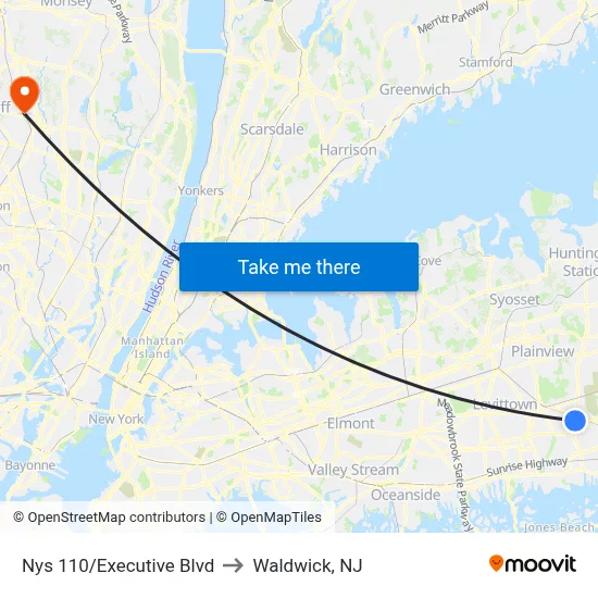 Nys 110/Executive Blvd to Waldwick, NJ map
