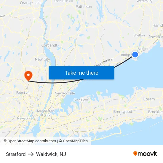 Stratford to Waldwick, NJ map