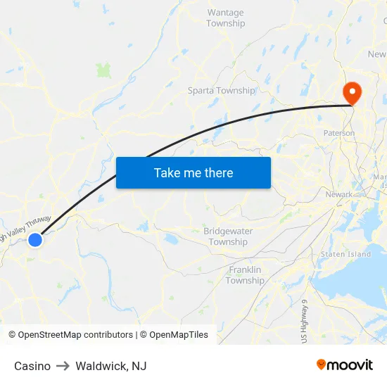Casino to Waldwick, NJ map