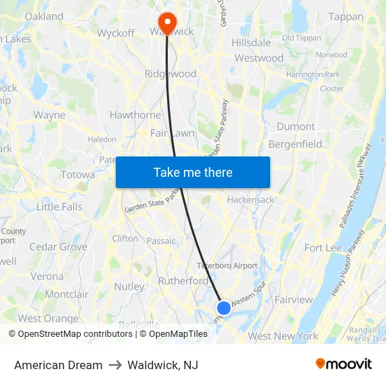 American Dream to Waldwick, NJ map