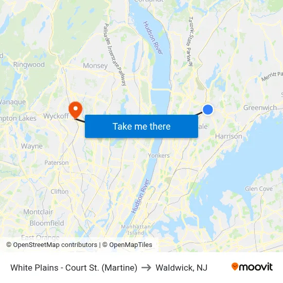 White Plains - Court St. (Martine) to Waldwick, NJ map