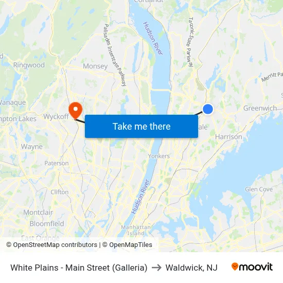 White Plains - Main Street (Galleria) to Waldwick, NJ map