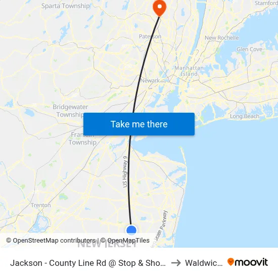 Jackson - County Line Rd @ Stop & Shop (Southbound) to Waldwick, NJ map