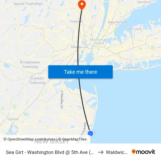 Sea Girt - Washington Blvd @ 5th Ave (Northbound) to Waldwick, NJ map