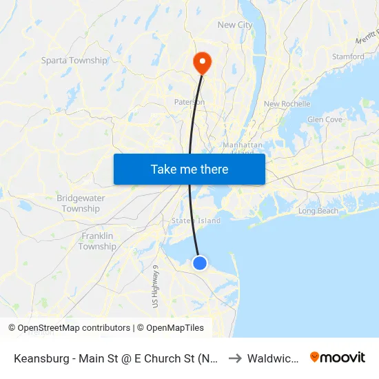 Keansburg -  Main St @ E Church St (Northbound) to Waldwick, NJ map