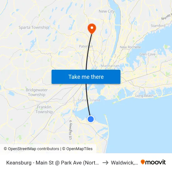 Keansburg -  Main St @ Park Ave (Northbound) to Waldwick, NJ map