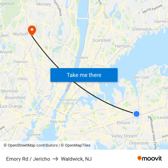 Emory Rd / Jericho to Waldwick, NJ map