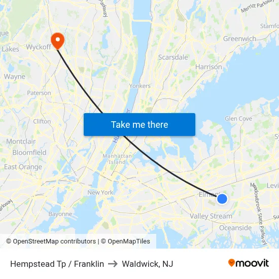 Hempstead Tp / Franklin to Waldwick, NJ map