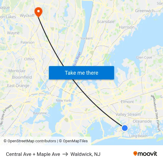 Central Ave + Maple Ave to Waldwick, NJ map