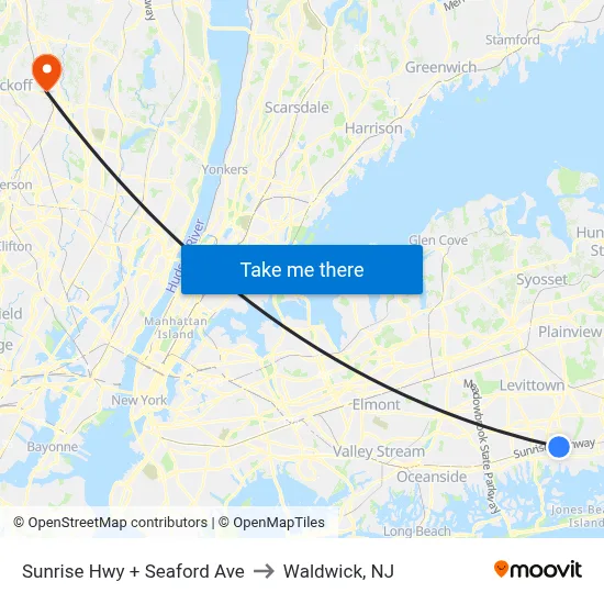 Sunrise Hwy + Seaford Ave to Waldwick, NJ map
