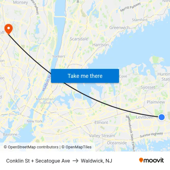 Conklin St + Secatogue Ave to Waldwick, NJ map