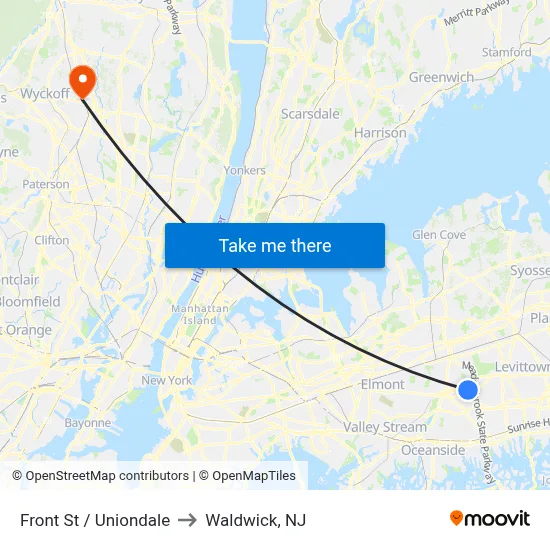 Front St / Uniondale to Waldwick, NJ map