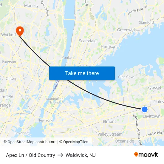 Apex Ln / Old Country to Waldwick, NJ map