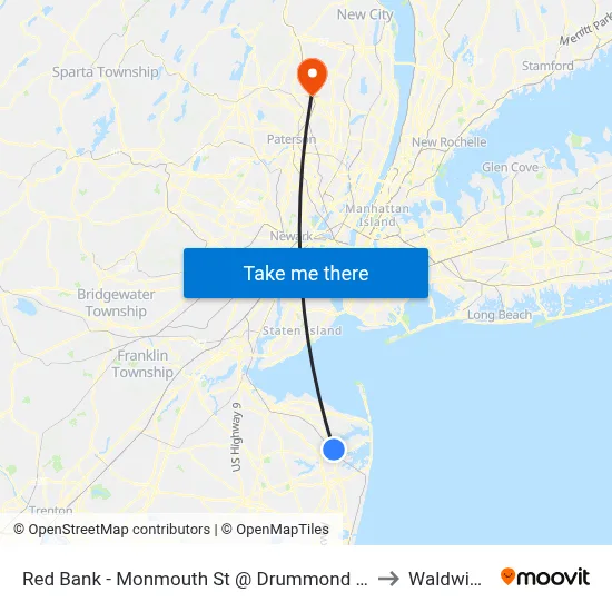 Red Bank - Monmouth St @ Drummond Pl (Southbound) to Waldwick, NJ map