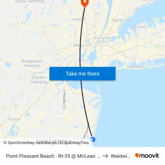 Point Pleasant Beach - Rt-35 @ McLean Ave (Northbound) to Waldwick, NJ map