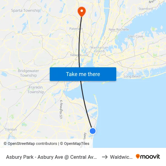 Asbury Park - Asbury Ave @ Central Ave (Northbound) to Waldwick, NJ map
