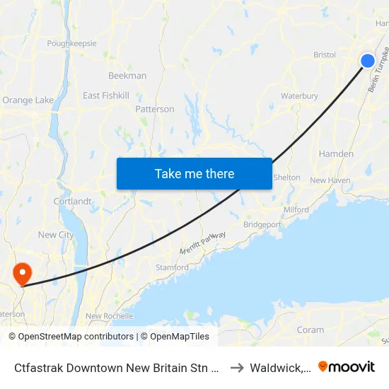 Ctfastrak Downtown New Britain Stn @ Bay B to Waldwick, NJ map