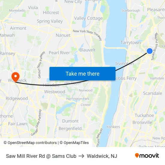 Saw Mill River Rd @ Sams Club to Waldwick, NJ map