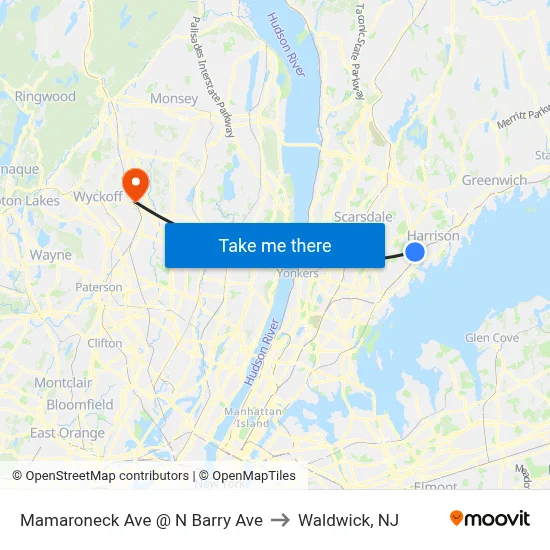 Mamaroneck Ave @ N Barry Ave to Waldwick, NJ map