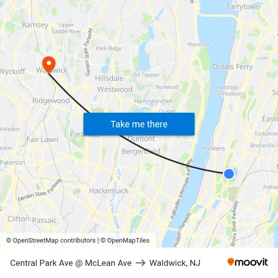 Central Park Ave @ McLean Ave to Waldwick, NJ map