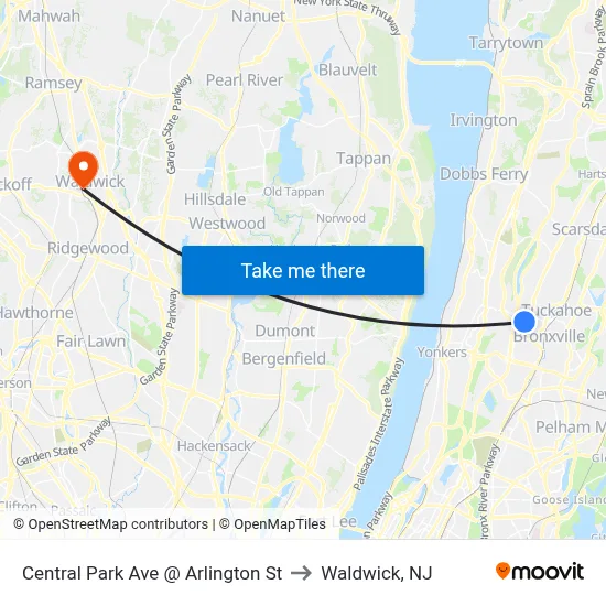 Central Park Ave @ Arlington St to Waldwick, NJ map