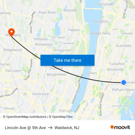 Lincoln Ave @ 5th Ave to Waldwick, NJ map